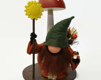 Harvest Gnome beneath a Mushroom, Woodland Gnome Clothespin Doll