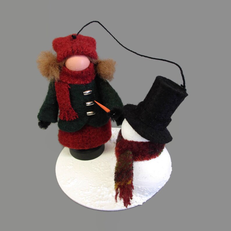 Making A Snowman Clothespin Ornament Girl Making Snowman Peg Etsy