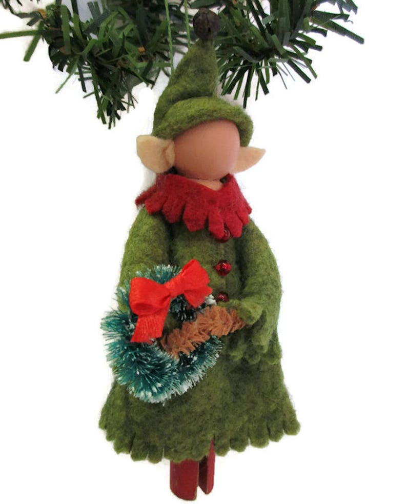 Girl Elf Christmas Ornament Green Clothespin Ornament Elf Etsy