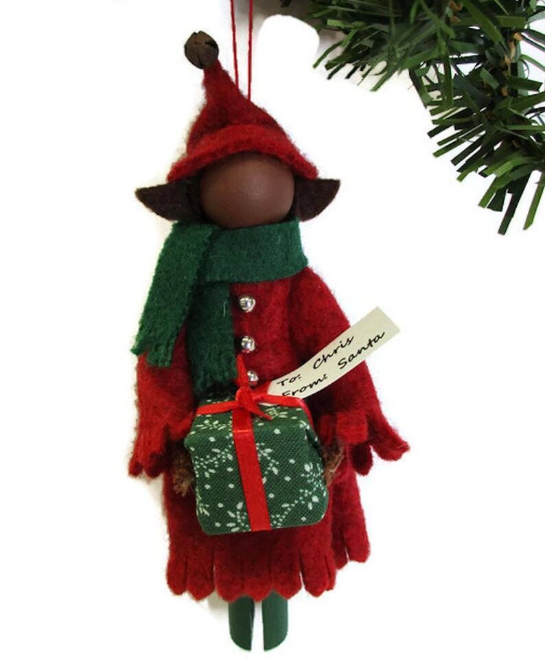 Personalized Elf Girl Christmas Ornament Elf Girl with Gift Etsy