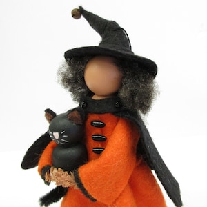 Enfeite de bruxa prendedor de roupa Betty e Boo, decoração de Halloween, boneca de pino, bruxa com gato preto