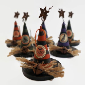 Striped Witch Hat Ornament, Wood Hat, Halloween Tree Ornament