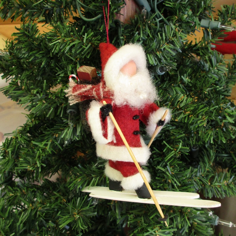 Skiing Santa Christmas Ornament Cross Country Santa on Skis Etsy