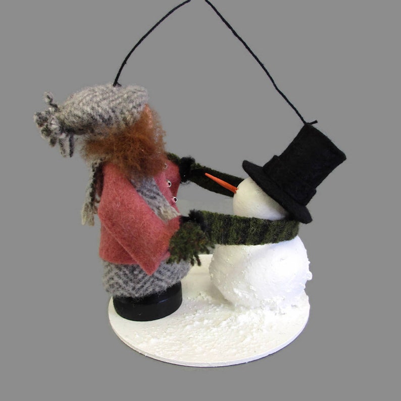 Making A Snowman Clothespin Ornament Girl Making Snowman Peg Etsy