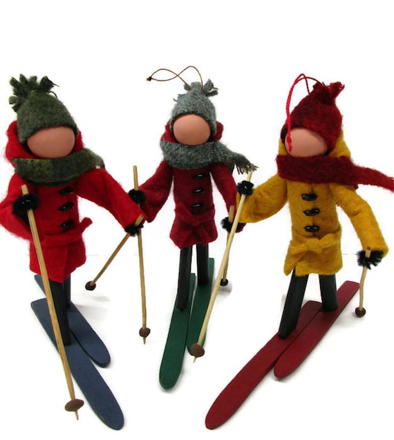X-country Skier Christmas Ornament - Man, Clothespin Ornament