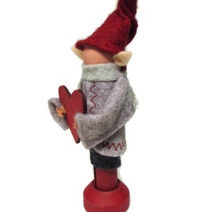 Valentine Elf Clothespin Ornament, Valentine's Day Peg Doll, Winter Elf, Elf with Heart image 6