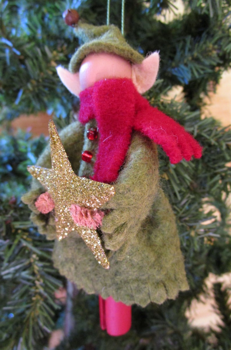 Girl Elf Christmas Ornament Green Clothespin Ornament Elf Etsy