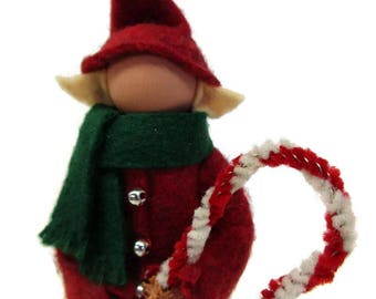 Christmas Elf Clothespin Ornament, Santa's Helper, Holiday Elf Peg Doll, Clothespin Doll, Ornament Exchange, Elf in RED