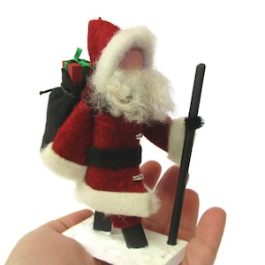 Traveling Santa Clothespin Ornament, Christmas Tree Ornament or Standing Figure, Walking Santa Peg Doll with Pack