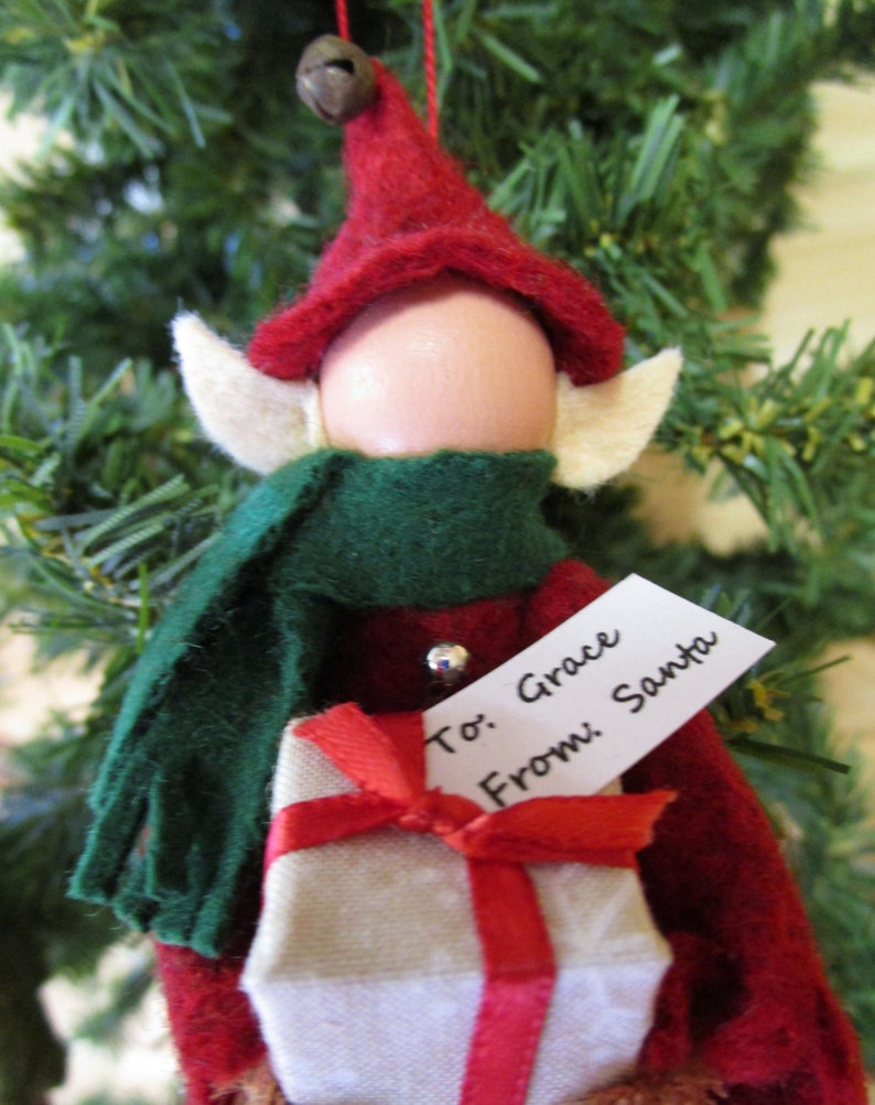 Personalized Elf Girl Christmas Ornament Elf Girl with Gift Etsy