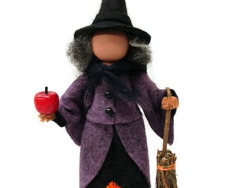 Halloween Hag Clothespin Ornament, Wicked Witch Peg Doll
