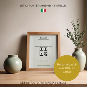 Pode incluir: Uma moldura de madeira clara contendo um cartaz branco com texto preto e um código QR. O texto diz Benvenuti, Siamo felicissimi di ospitarvi, Scansiona il codice QR per connetterti all'istante, Connessione manuale, Rete, Password, Vi auguriamo un fantastico soggiorno.