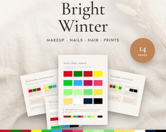 Bright Winter Color Palette Guide | Makeup, Nails, Hair and Metals | Seasonal Color Analysis | 14 Page PDF Instant Download