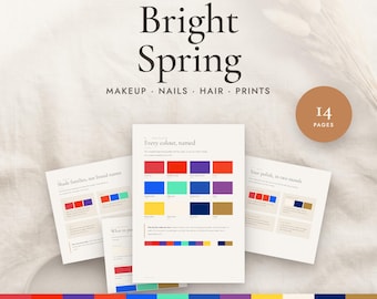 Bright Spring Color Palette Guide | Makeup, Nails, Hair and Metals | Seasonal Color Analysis | 14 Page PDF Instant Download