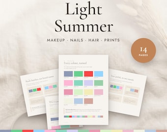Light Summer Color Palette Guide | Makeup, Nails, Hair and Metals | Seasonal Color Analysis | 14 Page PDF Instant Download