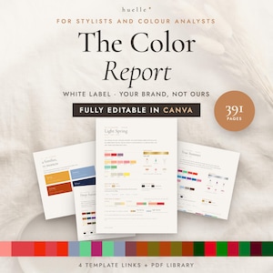 Color Consultant Kit, Editable Canva Template, 12 Season Client Report for Stylists, Color Analysis Guide, 391 Pages