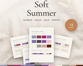 Soft Summer Color Palette Guide | Makeup, Nails, Hair and Metals | Seasonal Color Analysis | 14 Page PDF Instant Download