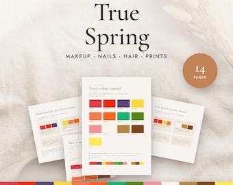 True Spring Color Palette Guide | Makeup, Nails, Hair and Metals | Seasonal Color Analysis | 14 Page PDF Instant Download