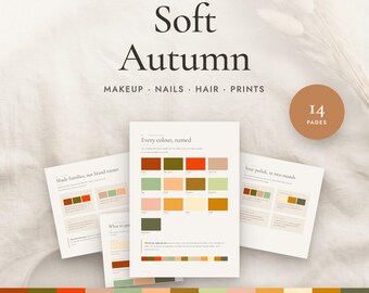 Soft Autumn Color Palette Guide | Makeup, Nails, Hair and Metals | Seasonal Color Analysis | 14 Page PDF Instant Download