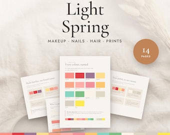 Light Spring Color Palette Guide | Makeup, Nails, Hair and Metals | Seasonal Color Analysis | 14 Page PDF Instant Download