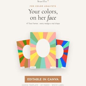 Kit di analisi del colore fai-da-te, modelli di volti modificabili in Canva per analisti del colore, 47 modelli di drappeggio, 12 stagioni, etichetta bianca.