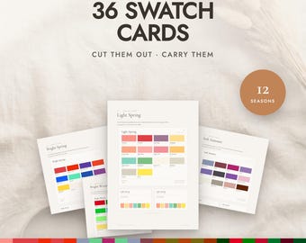 Color Analysis Swatch Cards | Printable Seasonal Color Palette Cards | All 12 Seasons Color Analysis Kit | Wallet Size + Hex Codes