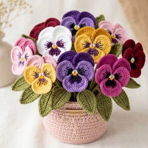 Crochet Pansy Pot Pattern, Potted Flowers Crochet PDF, Pansy Flower Pot Table Decor Pattern, Mothers Day Grandma Gift DIY, Instant Download
