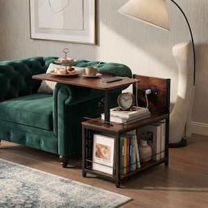 Adjustable Lift Top Side Table with Charging Station | Swivel End Table with Storage | Recliner Table | Couch Side Table | Nightstand