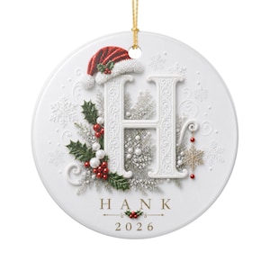 Monogram H with Santa Hat Ceramic Ornament | Christmas Initial Decoration 2026