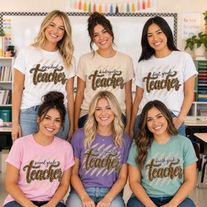 Leopard Print Teacher Tees, Grade Level Comfort Colors 1717, Vintage Cotton T-Shirts