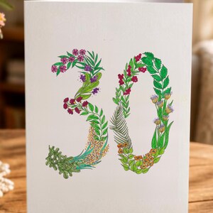 30th Birthday Card, Hand-Drawn Botanical Number 30, Floral Age Card - Thirty - Into Her Own image 2