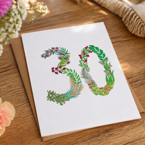 30th Birthday Card, Hand-Drawn Botanical Number 30, Floral Age Card - Thirty - Into Her Own image 3