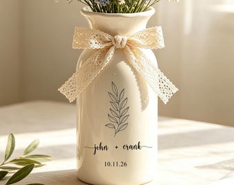 Jarrón de cerámica personalizado, regalo de aniversario de compromiso, recuerdo de boda, decoración para recién casados, regalos de Navidad