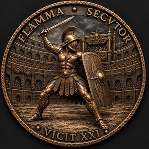 Flamma Secutor Gladiator Wall Art, Bronze Medallion, Roman Arena Decor