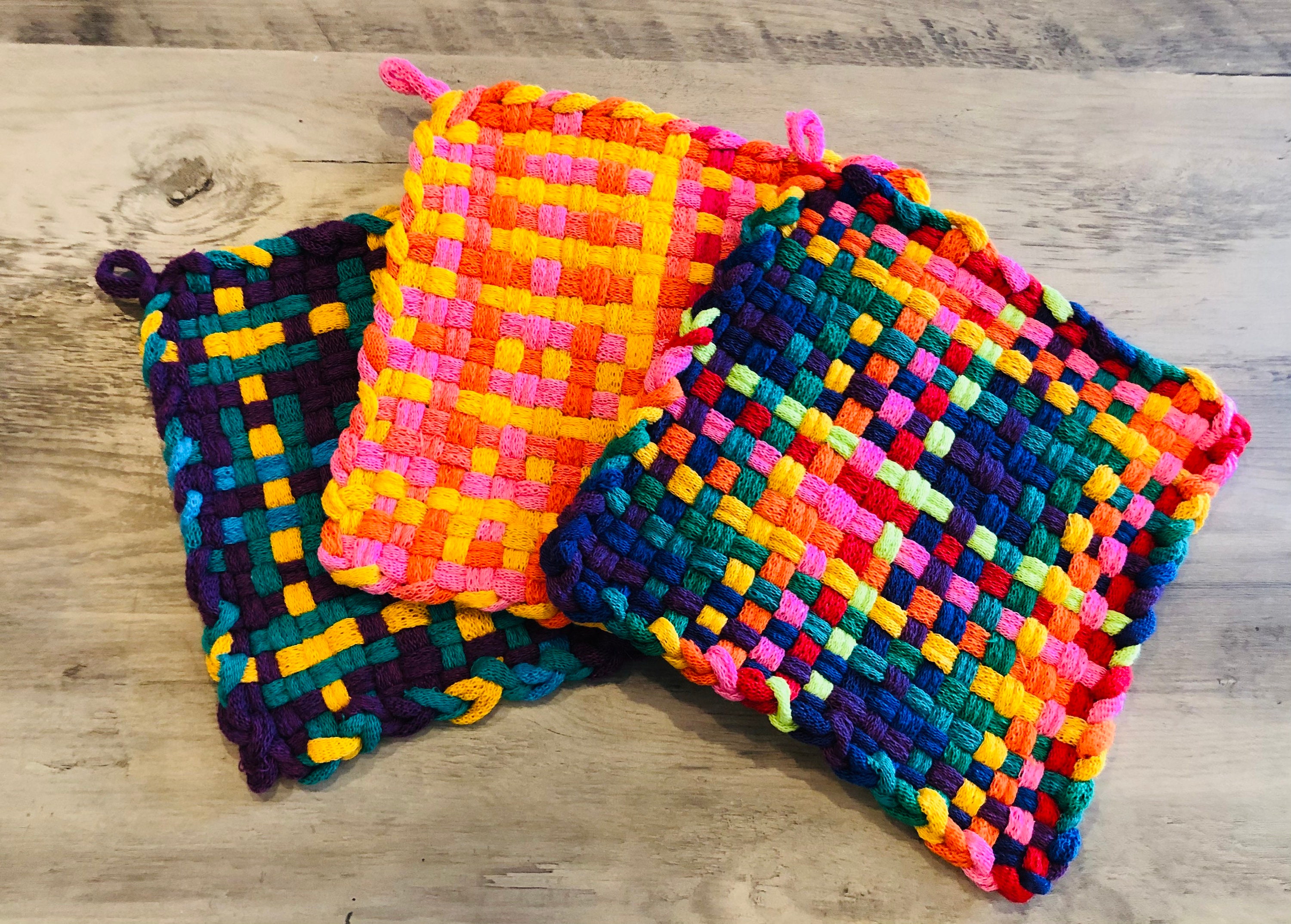 Bright Potholders Large 100 Cotton Loom Woven Potholder Etsy
