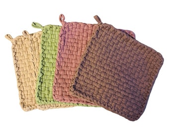 Earthy Hues Large Potholder, 100% Cotton, handcrafted, Loom Woven Potholder, Thick, t-shirt yarn knitted, handmade, Durable Series