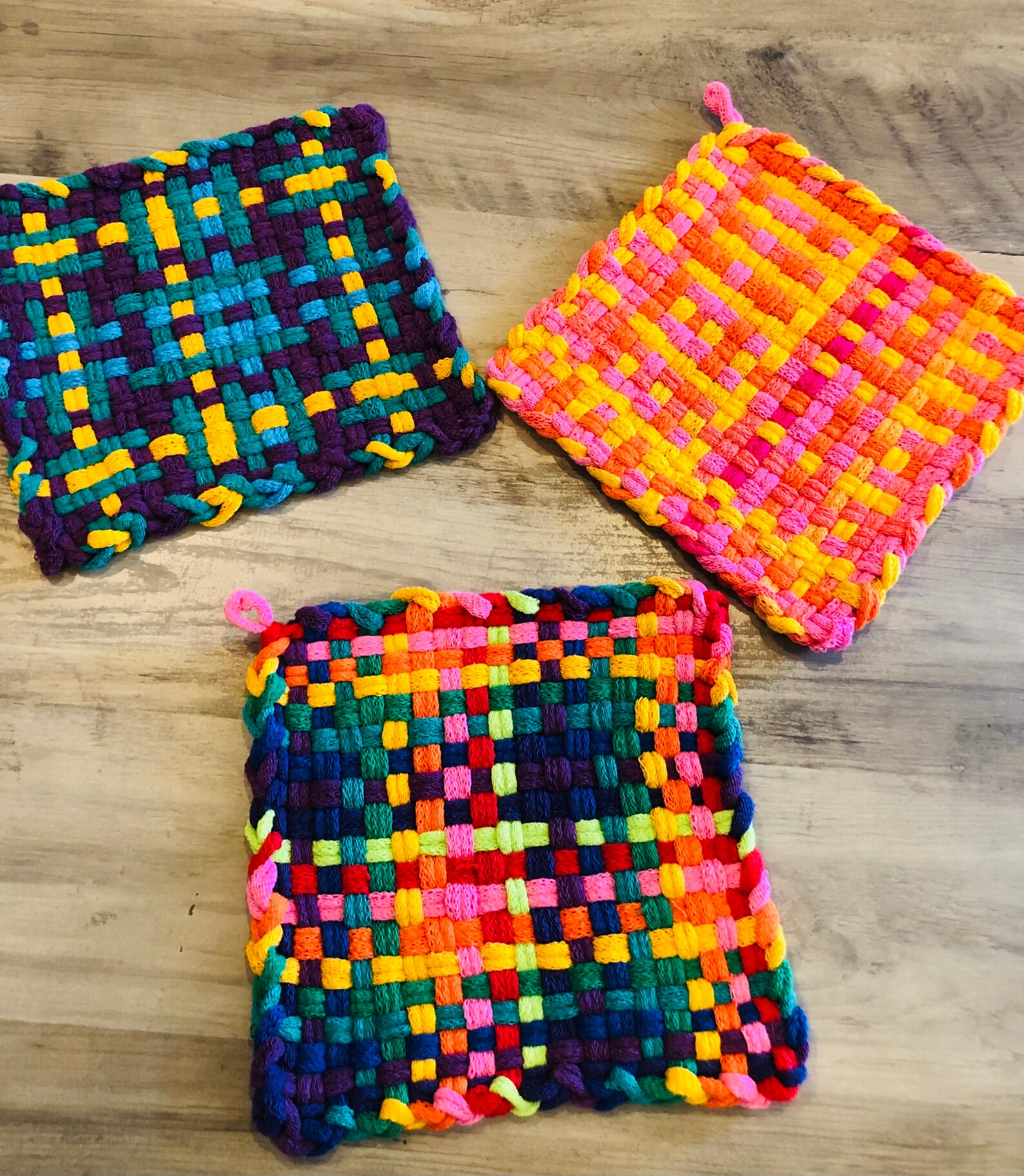 Bright Potholders Large 100 Cotton Loom Woven Potholder Etsy