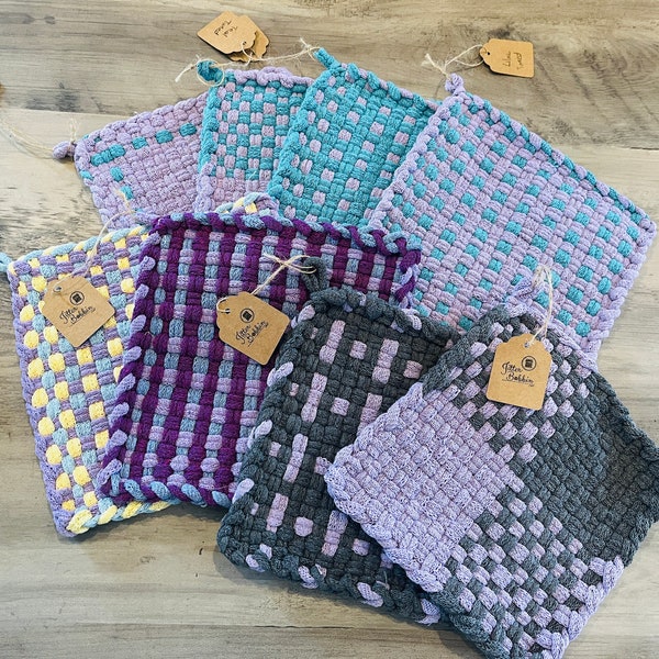 Gray and Lavender, Purple Teal, Large Potholders, 100% Cotton, Loom Woven Potholder, Sold separately, Handmade, Ready to Ship