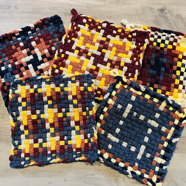 Large, 100% Cotton, Loom Woven Potholder, multiple colors, sold separately, Nostalgic Series, Handmade