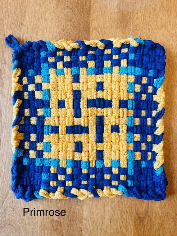 Hand Woven Square Potholder Cinnamon Blue Fair Trade Mayamam Weavers
