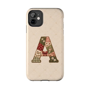 Monogram Phone Case, Cream Quilt Pattern With Floral Patchwork A Initial