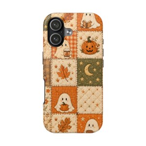 Halloween-telefonskal, spökpumpa-lapptäcke-telefonskal, höstlapptäcke-iPhoneskal, hösttäcke-mönster