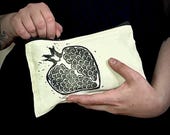 Handmade Cotton Pouch with Pomegranate Print – Pencil or Makeup Bag