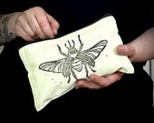 Handmade Cotton Pouch with Beetle Print – Pencil Case, Makeup Bag