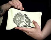 Handmade Cotton Pouch with Poppy Print, Pencil or Makeup Bag
