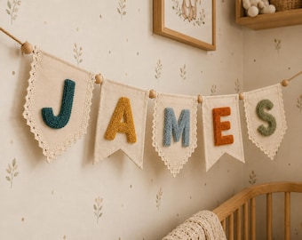 Personalized Baby Name Bunting, Nursery Name Pennant Banner, Newborn Custom Name Decor Baby Shower Gift