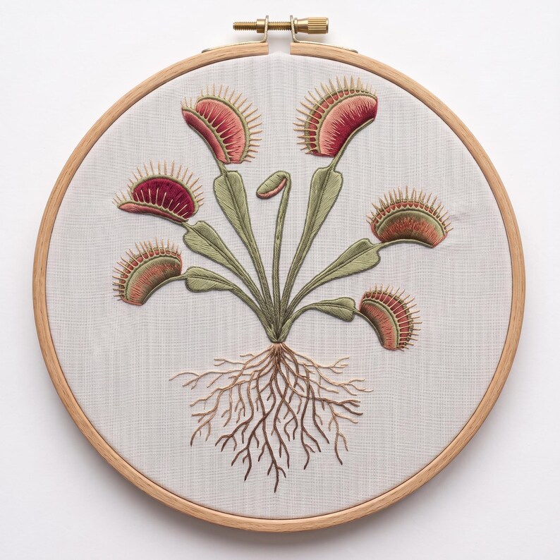 Customized pattern,Venus Flytrap Embroidery Hoop Kit,Carnivorous Plant Embroidery Pattern,Cottagecore Plant Craft Kit,Mindful Hand Stitching image 5