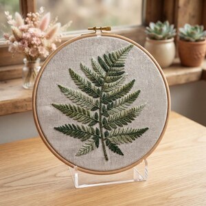 Customized pattern,Fern Leaf Embroidery Kit Neutral Botanical Cottagecore Nature Craft Gift for Plant Lovers Calming Minimal Green Fern
