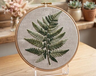 Customized pattern,Fern Leaf Embroidery Kit Neutral Botanical Cottagecore Nature Craft Gift for Plant Lovers Calming Minimal Green Fern