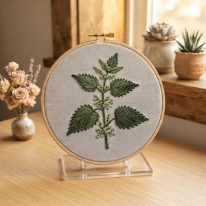 Customized pattern,Nettle Herb Embroidery Hoop Kit Neutral Botanical Green Leaf Cottagecore Craft Gift for Plant Lovers - Calming Natural